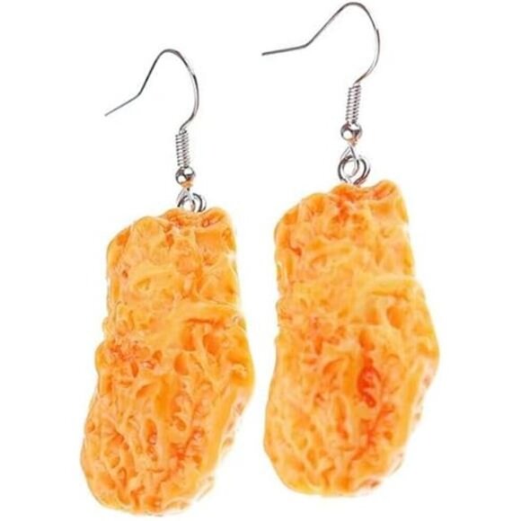 Realistic Crispy Chicken Nugget Dangle Earrings Chicken Nugget Earring for Women - Picture 4 of 4